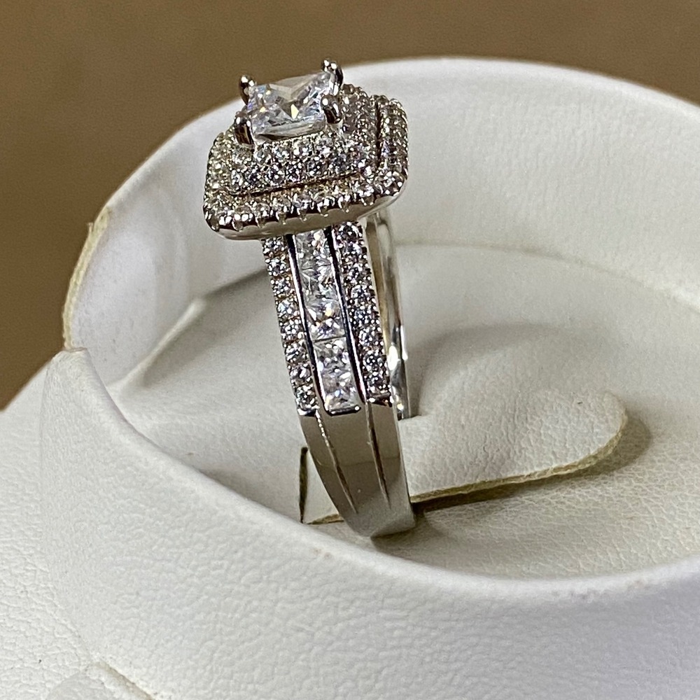 Jeulia Princess Cut Wedding Ring Sterling Silver Bridal‎ Cubic Zirconia Sz 10.5 - Picture 8 of 14